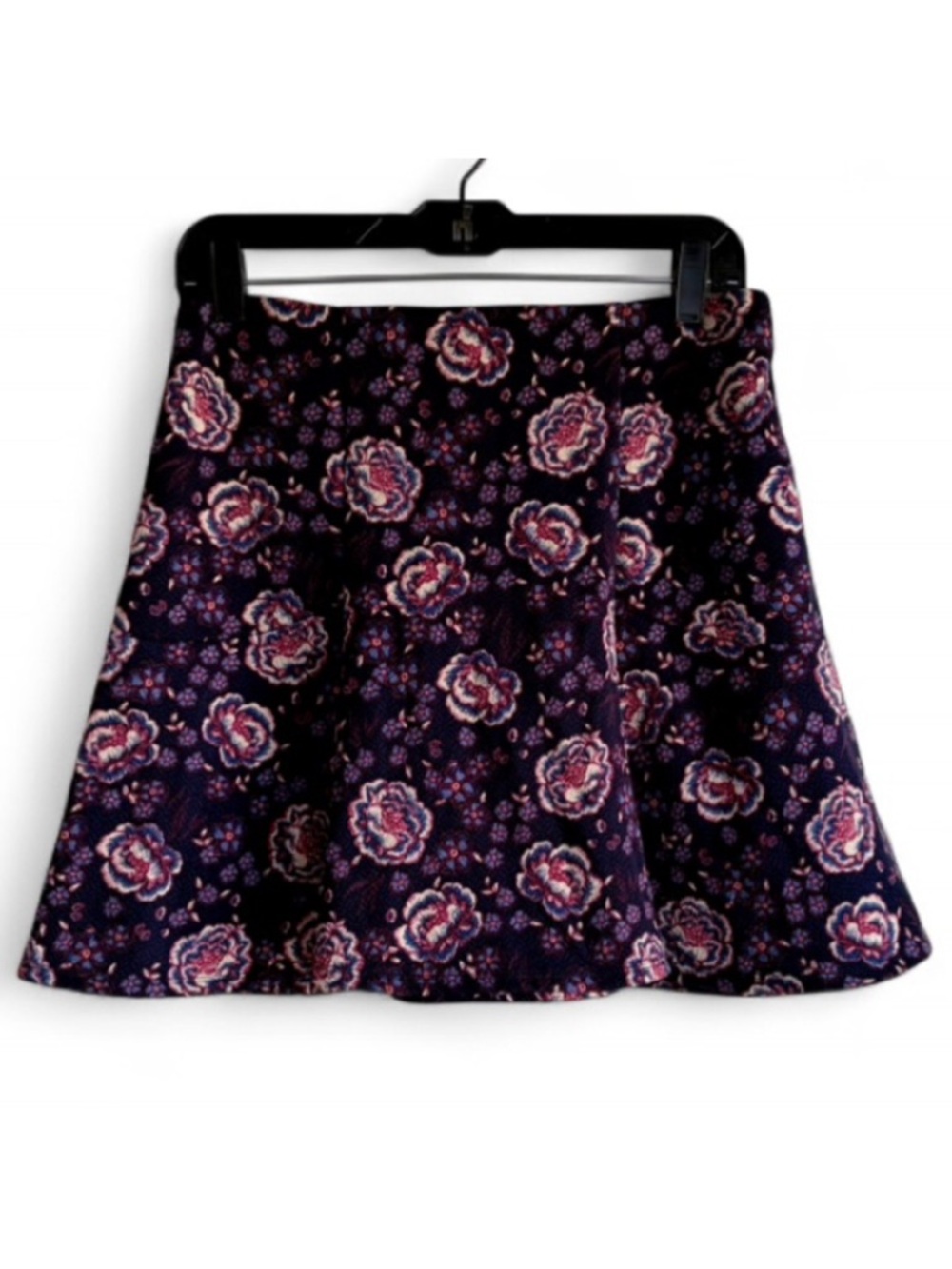 NWT Hollister Black Floral Knit Skater Flare Mini Skirt Size L